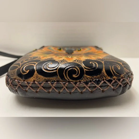 Blue Heart Owl Cross-body Purse Hand tooled Leather Multicolored - Picture 12 of 16